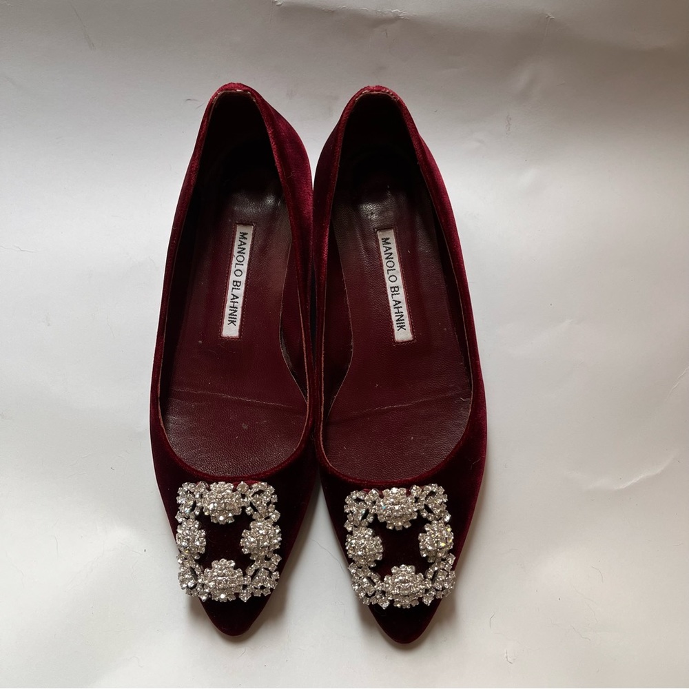 Authentic Manolo Blahnik Hangisi Velvet Flats Size 37 - Picture 4 of 9